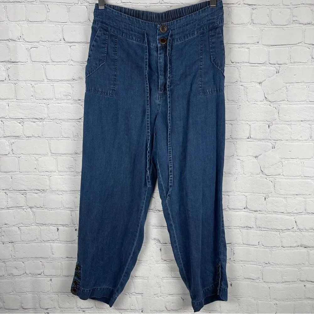 SOFT SURROUNDINGS women's soft blue tencel denim button cropped pants, size S P - Picture 9 of 13